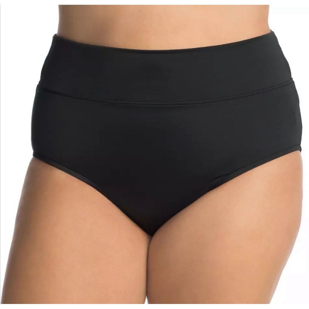 Trimshaper Womensâ Black Yoke Top Brief High Waist Swim Bottoms 6534010 Size 14